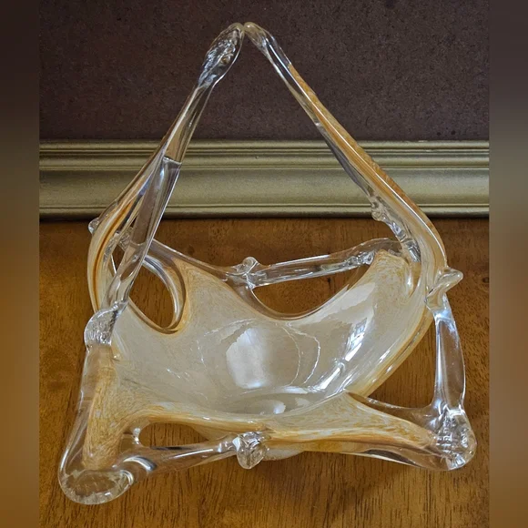 Vintage Murano Style Art Glass Lattce Edge Basket Bowl - Picture 10 of 10